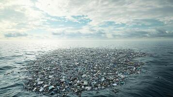 Visual Representation of a Massive Garbage Patch Floating in the Ocean, Highlighting Environmental Impact and Ocean Conservation Efforts photo