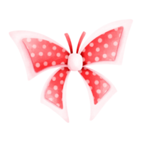 A watercolor painting of a red and white double-knotted bow, resembling a butterfly, with a white dot pattern on the inner layer. png