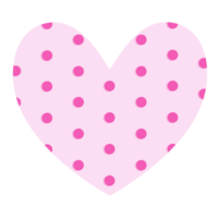 A simple cartoon image of a light pink heart with a pattern of dark pink round dots inside. png