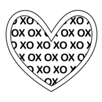 Transparent background outline of a heart with an XO pattern all over the heart. png