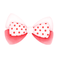 A watercolor painting of a bow tied in three layers of alternating white and red with a red dot pattern on the top layer. png