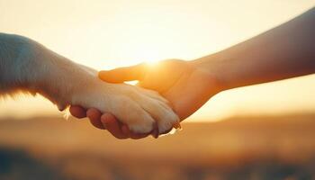 touching moment of connection between dog and human hand, symbolizing love and companionship photo