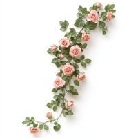 Delicate pink roses and lush green leaves create beautiful floral arrangement. This charming design adds touch of elegance to any space photo