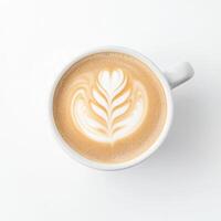 gourmet coffee cup with frothy latte art, showcasing minimalist design and warm tones photo