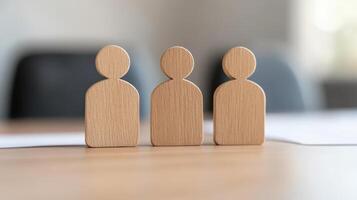 Wooden figures representing people on table, symbolizing teamwork and collaboration photo