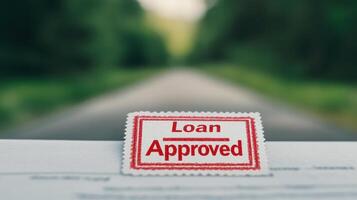 Close up of Loan Approved stamp on document with blurred background, symbolizing financial success and opportunity photo