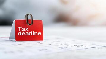 Tax deadline marked on calendar, reminding of important financial dates. photo