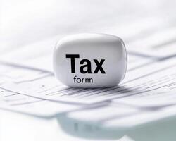 Tax form on neatly arranged documents, symbolizing financial organization and planning photo