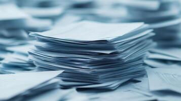 Stacks of clean cut tax forms surrounded by layered paper create chaotic scene photo