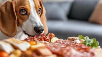 Savoring charcuterie board, beagle enjoys delicious treats photo