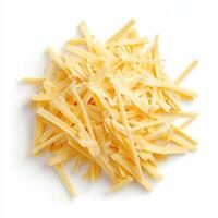 Shredded cheese in pile, showcasing its texture and color, perfect for cooking photo