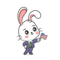 Illustration of a rabbit with an American flag in a cute cartoon style. vector