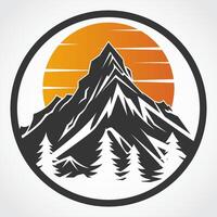 mountain and forest with sun in circle symbol vector