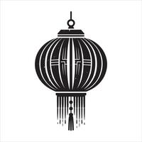 Chinese Lantern in Black with Fortune Paper Lamp Silhouette for Lunar New Year Concept and Japan Lantern Design vector