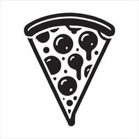 Monochrome Vegan Pizza Icon with Pepperoni Slice and Cheese for Restaurant Menu and Fast Food Branding vector