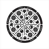 Silhouette of Tempting Vegan Pizza Slice with Cheese and Pepperoni Piece for Menu Icon Design vector