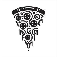 Pizza Icon in Monochrome with Vegan Slice Cheese and Pepperoni for Fast Food Pizzeria Menu vector