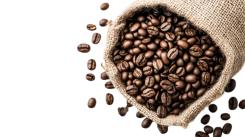 High-resolution image of coffee beans in burlap sack, isolated background png