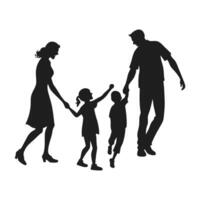 silhouette of a family walking with a child. vector