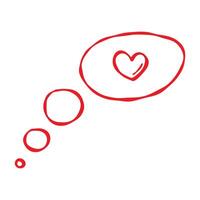 Conversation bubble with a heart. Red contour isolated on a white background. Doodle hand drawn style. Valentine s Day designs, cards, prints, web, blogs, love themed projects, stickers vector