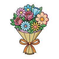 a bouquet of flowers with a ribbon on it vector