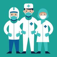three doctors in protective suits and masks vector