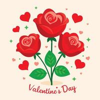 valentine's day card with red roses and hearts vector