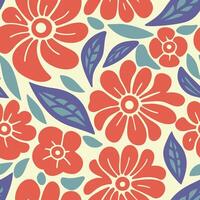 floral seamless pattern with red and blue vector