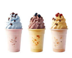 Three Cups of Frozen Yogurt with Various Toppings png