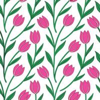 Pink Tulip Floral Seamless Pattern Botanical Design Spring Bloom vector