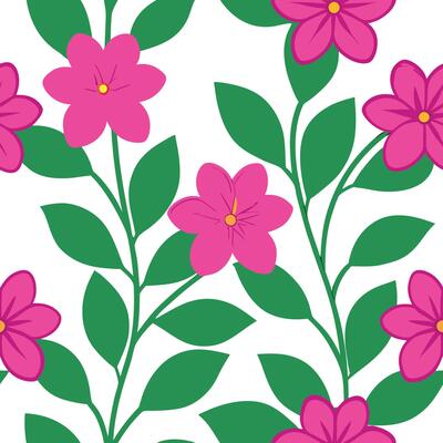 Pink Flowers, Green Leaves, Seamless Floral Pattern, Botanical Design, Nature Print, Spring Bloom, W