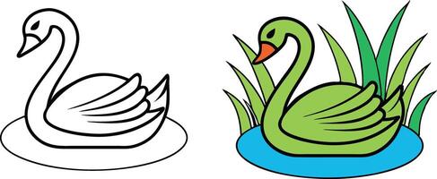 Swan Coloring Page Elegant Bird in Pond, Nature Scene vector