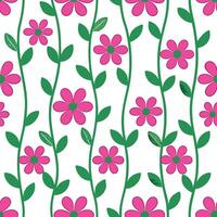 Pink Flowers Green Vines Seamless Floral Pattern Design vector