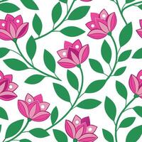 Pink Flowers Green Leaves Seamless Pattern Botanical Design vector