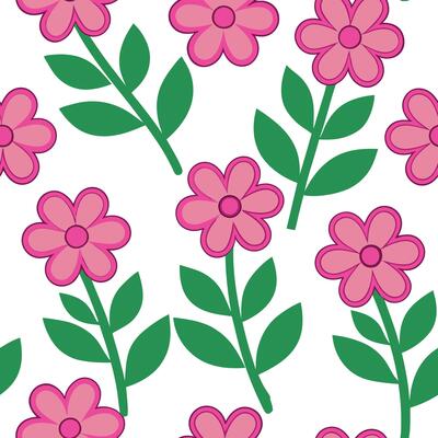 Pink Flower Seamless Pattern Floral Design, Spring Bloom, Nature, Botanical, Pretty, White Background