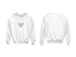 Front and Back View of White Crewneck Sweatshirt with Gray Heart Graphic png