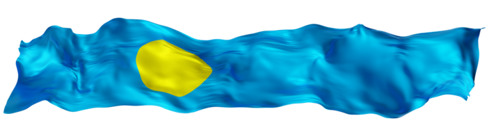 Stylized flag of Palau waving in the wind on transparent background. Footer, header or divider. Cut out wide, panoramic element. Banner for patriotic themes or national event promotions. 3D. png