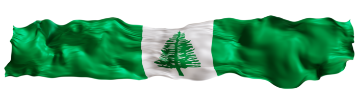 Stylized flag of Norfolk Island waving in the wind on transparent background. Footer, header or divider. Cut out wide, panoramic element. Banner for patriotic themes or national event promotions. 3D. png