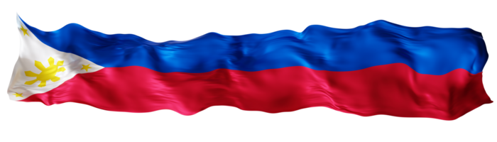 Stylized flag of Philippines waving in the wind on transparent background. Footer, header or divider. Cut out wide, panoramic element. Banner for patriotic themes or national event promotions. 3D. png