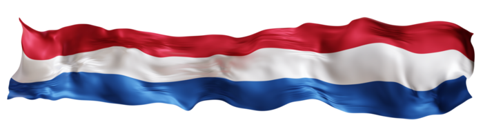 Stylized flag of Netherlands waving in the wind on transparent background. Footer, header or divider. Cut out wide, panoramic element. Banner for patriotic themes or national event promotions. 3D. png
