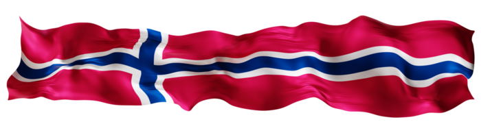 Stylized flag of Norway waving in the wind on transparent background. Footer, header or divider. Cut out wide, panoramic element. Banner for patriotic themes or national event promotions. 3D. png