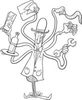 cartoon concierge or personal assistant character coloring page vector