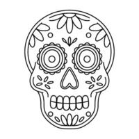 A skull with flowers and leaves on it. The skull is drawn in black and white, coloring page vector