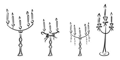 Hand drawn retro candles in a set of candlesticks, whimsical set of candlesticks vector