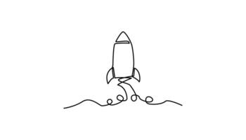 rocket spaceship continuous one line drawing vector