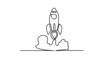rocket spaceship continuous one line drawing flying upwards vector