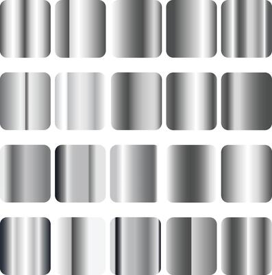 Set of Silver foil texture background. Realistic silver, gradient mesh. Metal luxury big set of simple gradients