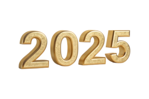 Elegant Gold 3D Numbers for Happy 2025 New Year on Transparency. png