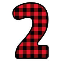 Alphabet number font, red lumberjack plaid pattern for 2 vector