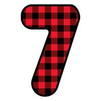 Alphabet number font, red lumberjack plaid pattern for 7 vector